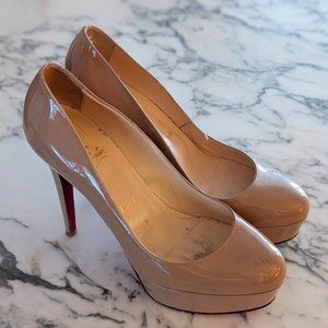Christian Louboutin Nude Patent Leather Platform Pumps with Red Soles